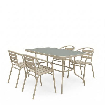 Τραπεζαρία Tade-Valor pakoworld 5τεμ μέταλλο-γυαλί σε σαμπανιζέ απόχρωση 110x60x70εκ