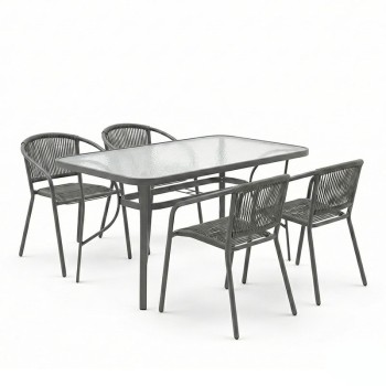 Τραπεζαρία Ensure-Lindaria pakoworld σετ 5τεμ μέταλλο-γυαλί σε ανθρακί απόχρωση 120x70x70εκ