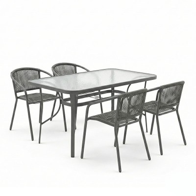 Τραπεζαρία Ensure-Lindaria pakoworld σετ 5τεμ μέταλλο-γυαλί σε ανθρακί απόχρωση 120x70x70εκ