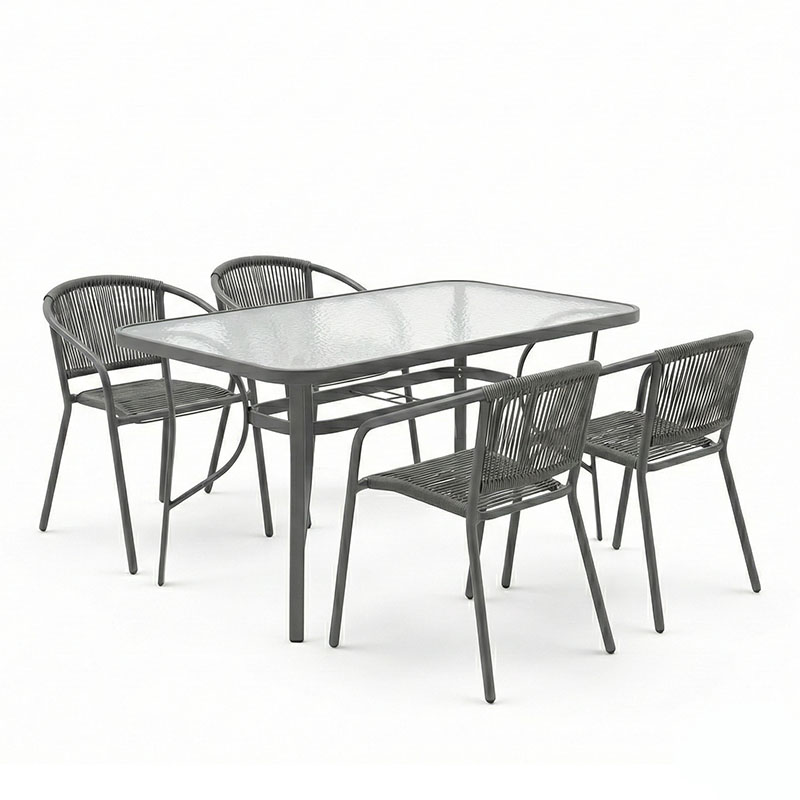 Τραπεζαρία Ensure-Lindaria pakoworld σετ 5τεμ μέταλλο-γυαλί σε ανθρακί απόχρωση 120x70x70εκ