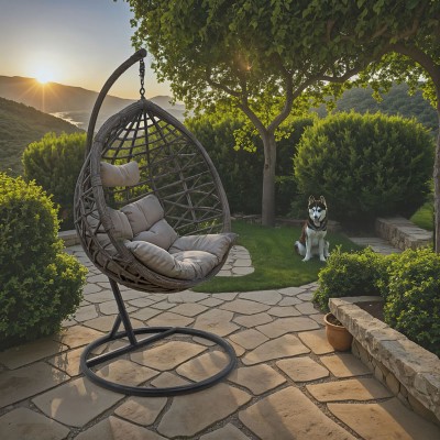 Κούνια Hudson pakoworld κρεμαστή μέταλλο-pp-μαξιλάρι γκρι 109x119x195εκ