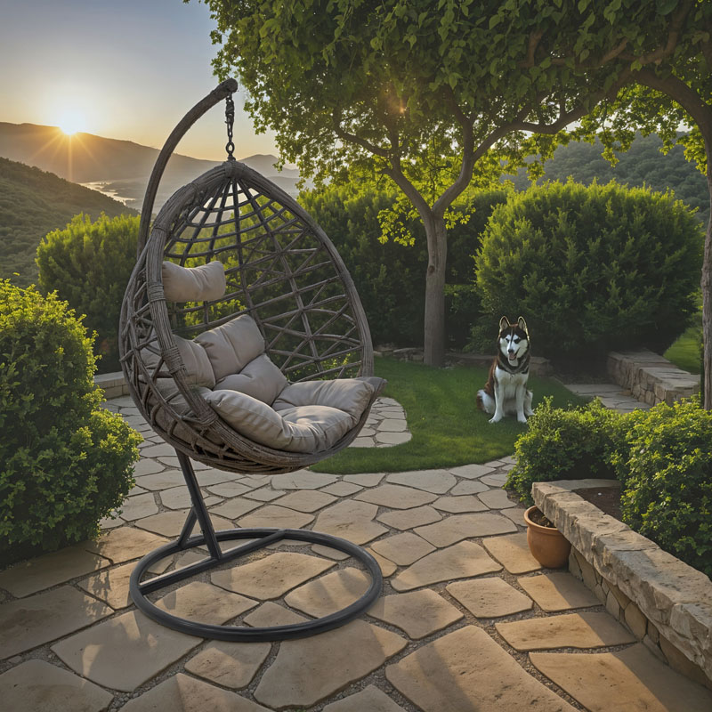 Κούνια Hudson pakoworld κρεμαστή μέταλλο-pp-μαξιλάρι γκρι 109x119x195εκ