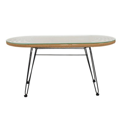 Τραπέζι Naoki pakoworld μέταλλο μαύρο-pe φυσικό-γυαλί 100x45x46εκ