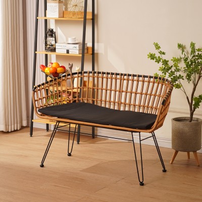 Καναπές 2θέσιος Naoki pakoworld μέταλλο μαύρο-pe φυσικό 120x55x79εκ