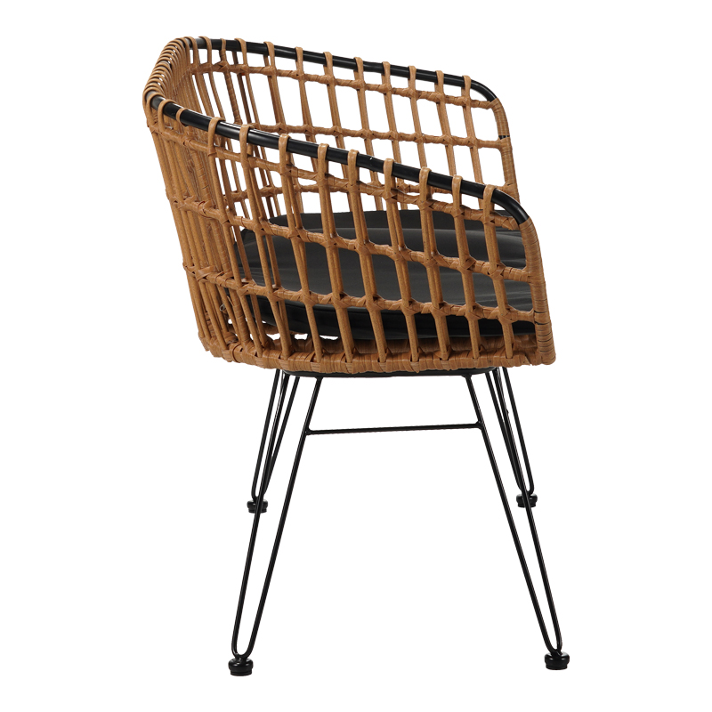 Καναπές 2θέσιος Naoki pakoworld μέταλλο μαύρο-pe φυσικό 120x55x79εκ