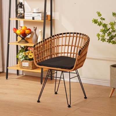 Πολυθρόνα Naoki pakoworld μαύρο μέταλλο-pe φυσικό