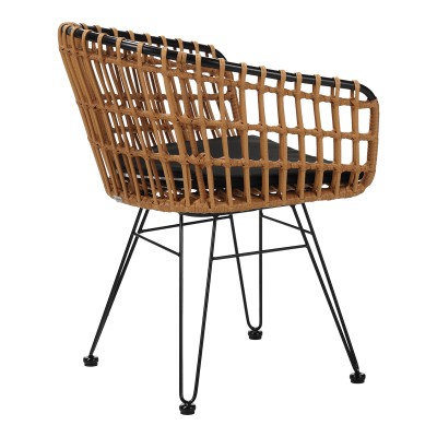 Πολυθρόνα Naoki pakoworld μαύρο μέταλλο-pe φυσικό