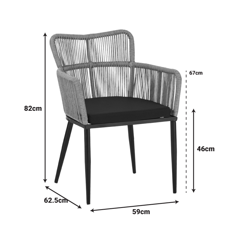 Πολυθρόνα Naoki pakoworld pe rattan -metal σε φυσική απόχρωση με μαύρα πόδια/μαξιλάρι 59x62.5x82εκ