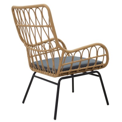 Σαλόνι Naoki-Mabil pakoworld σετ 3τεμ pe rattan σε φυσική απόχρωση με μαύρο μέταλλο