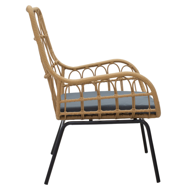 Σαλόνι Naoki-Mabil pakoworld σετ 3τεμ pe rattan σε φυσική απόχρωση με μαύρο μέταλλο