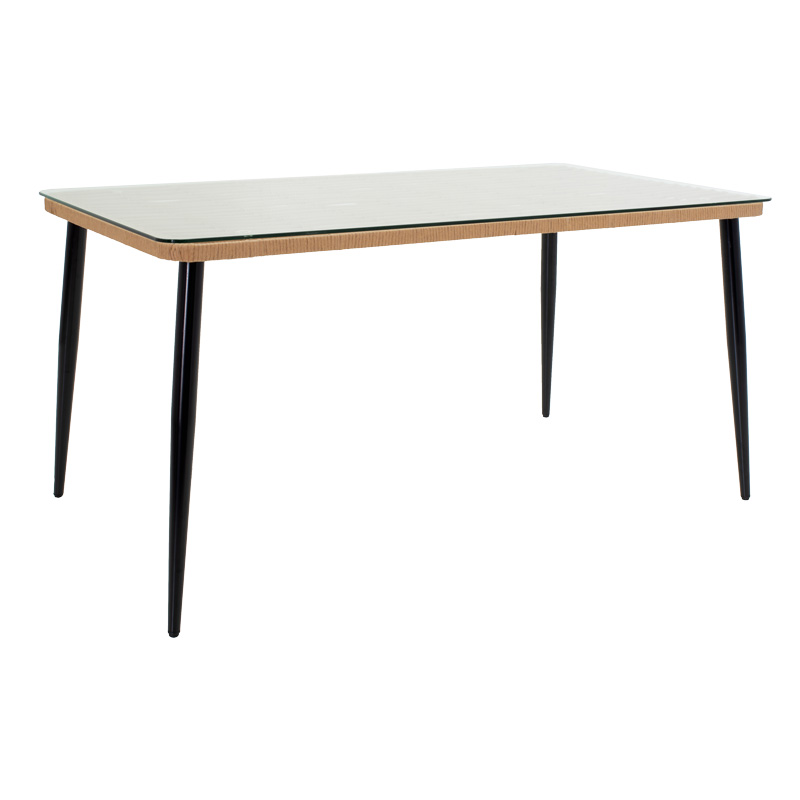 Τραπεζαρία Naoki σετ 7 τεμ pakoworld μέταλλο μαύρο-pe φυσικό-γυαλί 160x90x78εκ