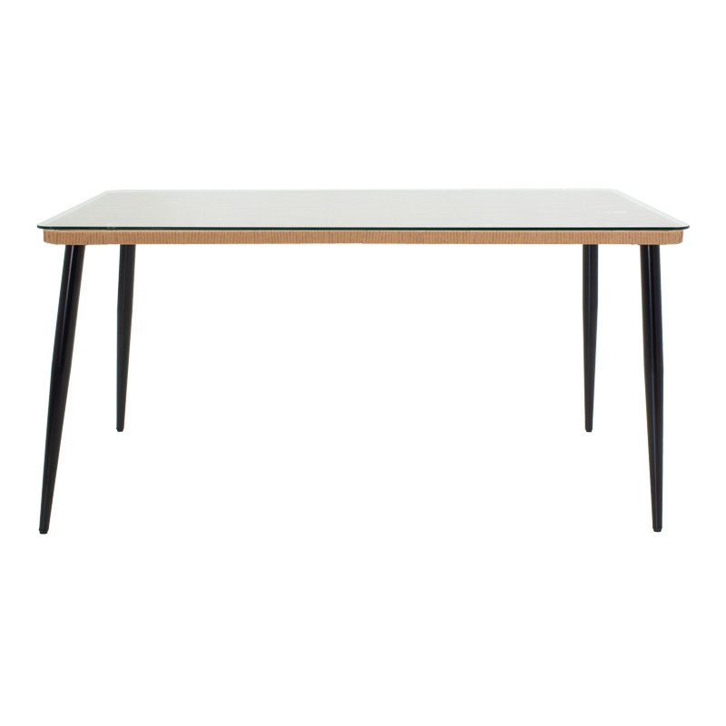 Τραπεζαρία Naoki σετ 7 τεμ pakoworld μέταλλο μαύρο-pe φυσικό-γυαλί 160x90x78εκ