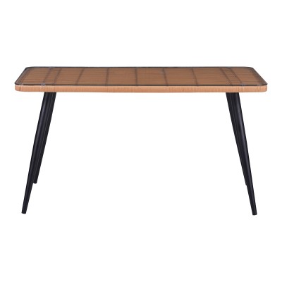 Τραπεζαρία Naoki σετ 5 τεμ pakoworld γυάλινο- pe rattan σε φυσική απόχρωση με μαυρα πόδια 140x80x78εκ