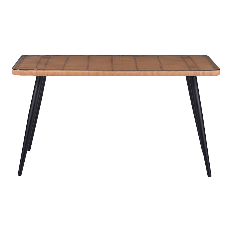 Τραπεζαρία Naoki σετ 5 τεμ pakoworld γυάλινο- pe rattan σε φυσική απόχρωση με μαυρα πόδια 140x80x78εκ