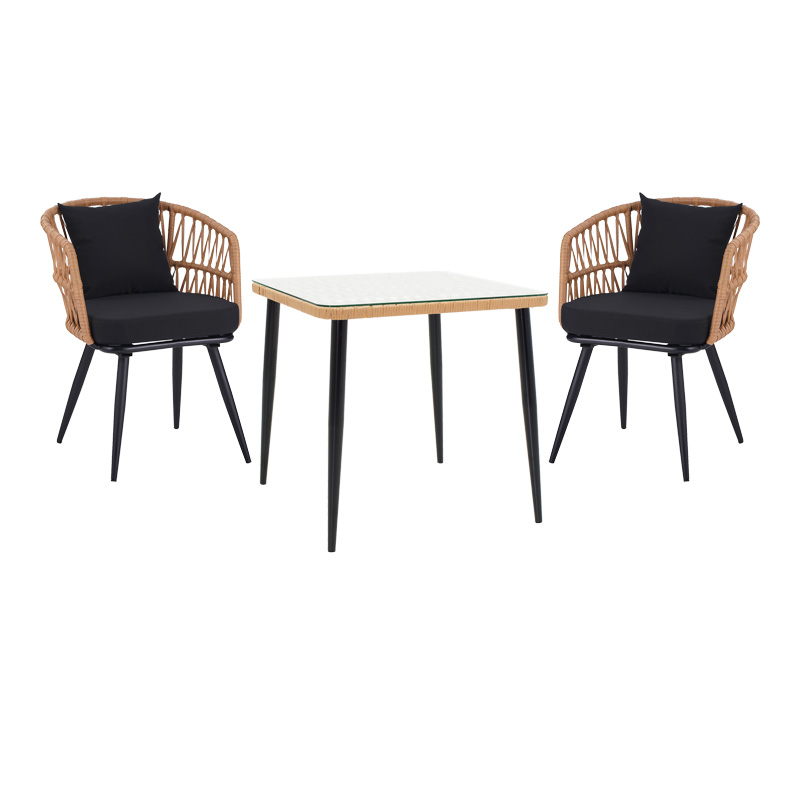 Τραπεζαρία Naoki σετ 3 τεμ pakoworld μέταλλο μαύρο-pe φυσικό-γυαλί 80x80x78εκ