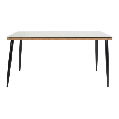 Τραπεζαρία Naoki-Tanish σετ 7τεμ pakoworld μέταλλο μαύρο-pe φυσικό-γυαλί 160x90x78εκ