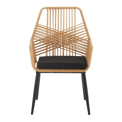 Τραπεζαρία Naoki-Tanish σετ 5 τεμ pakoworld γυάλινο- pe rattan σε φυσική απόχρωση με μαυρα πόδια 140x80x78εκ