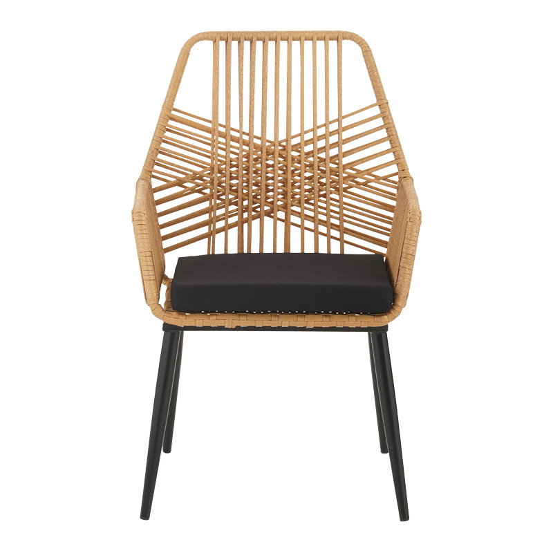 Τραπεζαρία Naoki-Tanish σετ 5 τεμ pakoworld γυάλινο- pe rattan σε φυσική απόχρωση με μαυρα πόδια 140x80x78εκ