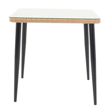 Τραπεζαρία Naoki-Tanish σετ 3 τεμ pakoworld μέταλλο μαύρο-pe φυσικό-γυαλί 80x80x78εκ