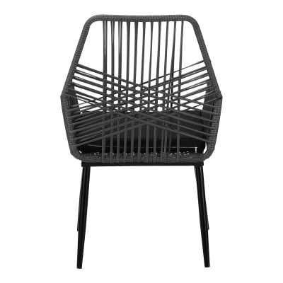 Πολυθρόνα Tanish pakoworld pe rattan σε γκρι απόχρωση με μαύρα μεταλλικά πόδια 58x58.5x87εκ