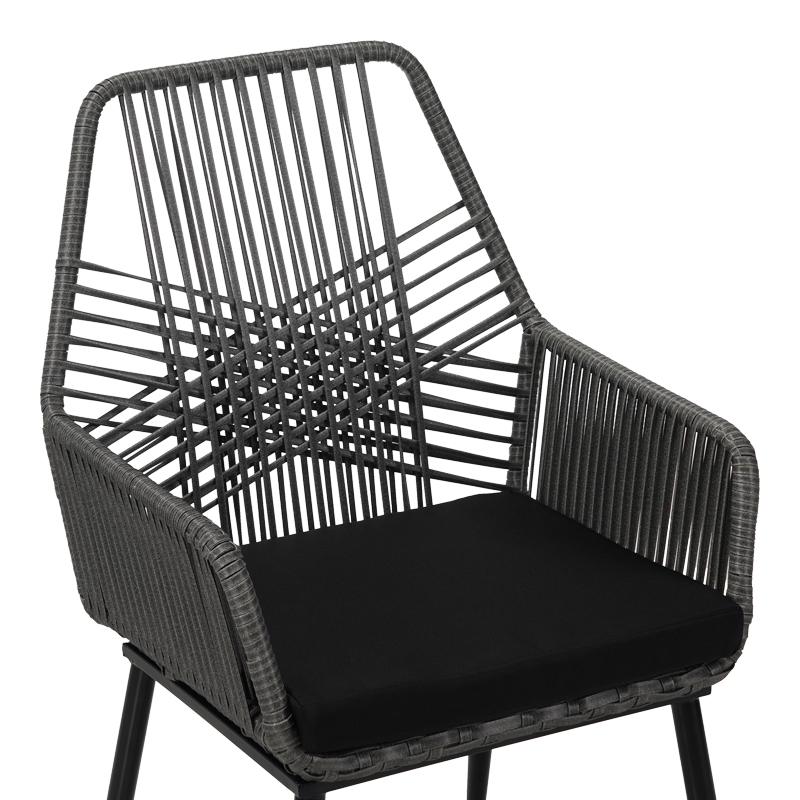 Πολυθρόνα Tanish pakoworld pe rattan σε γκρι απόχρωση με μαύρα μεταλλικά πόδια 58x58.5x87εκ