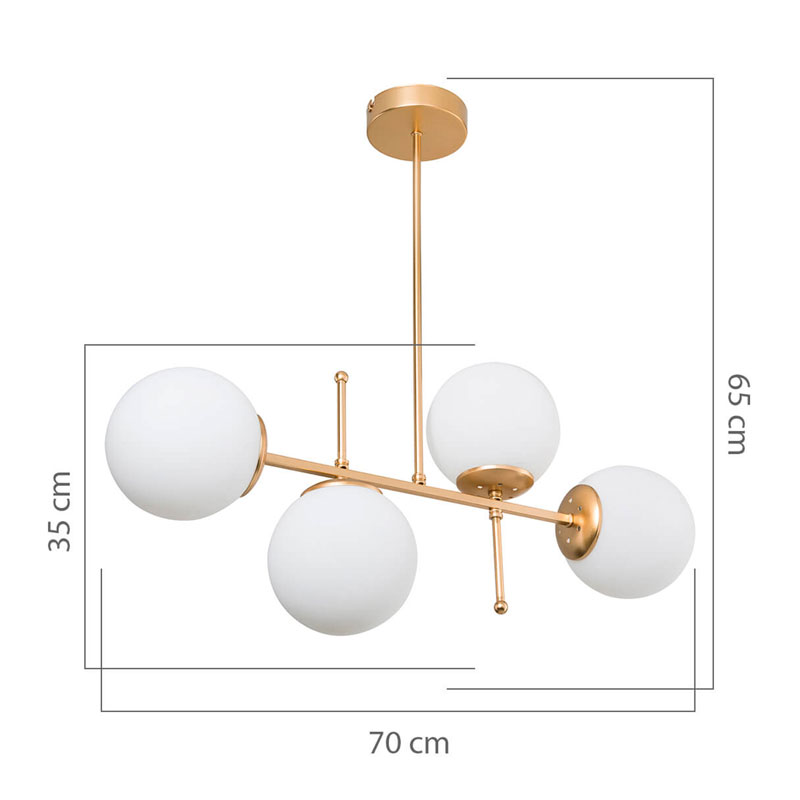 Φωτιστικό οροφής τετράφωτο PWL-1128 pakoworld Ε27 χρυσό 70x20x35εκ