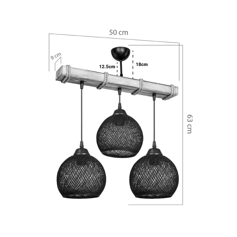 Φωτιστικό οροφής τρίφωτο Fiona pakoworld Ε27 φυσικό-μπεζ 50x20x63εκ