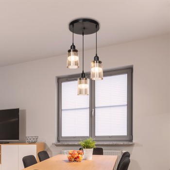 Φωτιστικό οροφής τρίφωτο PWL-1195 pakoworld Ε27 μαύρο-amber Φ30x80εκ