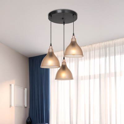 Φωτιστικό οροφής τρίφωτο Orazio pakoworld Ε27 μελί-μαύρο Φ40x80εκ