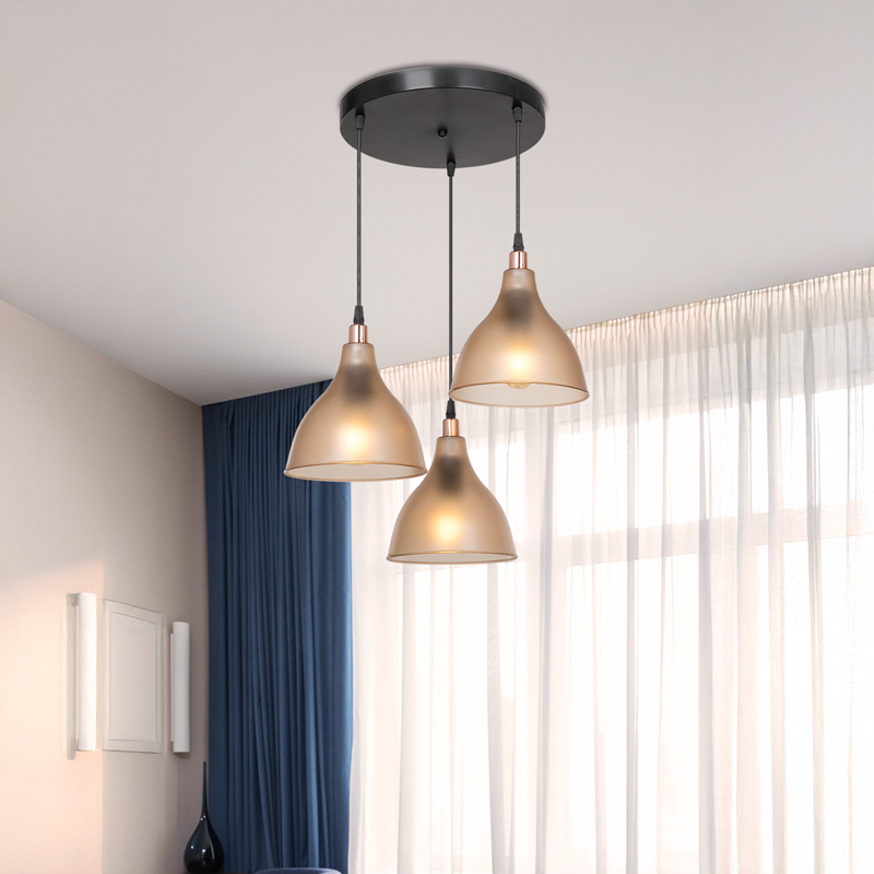 Φωτιστικό οροφής τρίφωτο Orazio pakoworld Ε27 μελί-μαύρο Φ40x80εκ