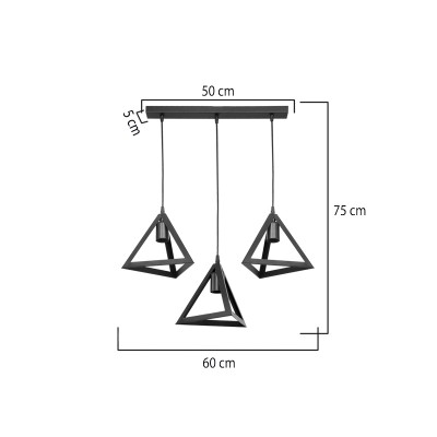 Φωτιστικό οροφής τρίφωτο Lich pakoworld pp σε μαύρη απόχρωση 60x24x75εκ