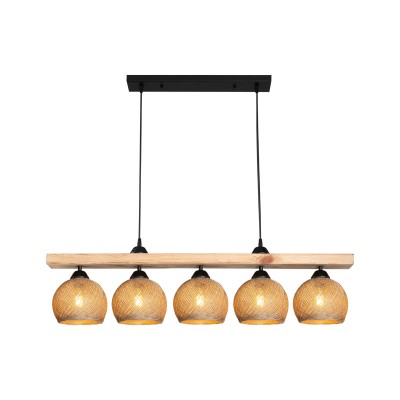 Φωτιστικό οροφής πεντάφωτο Salote pakoworld Ε27 σε καφέ-φυσική απόχρωση 100x18x24εκ