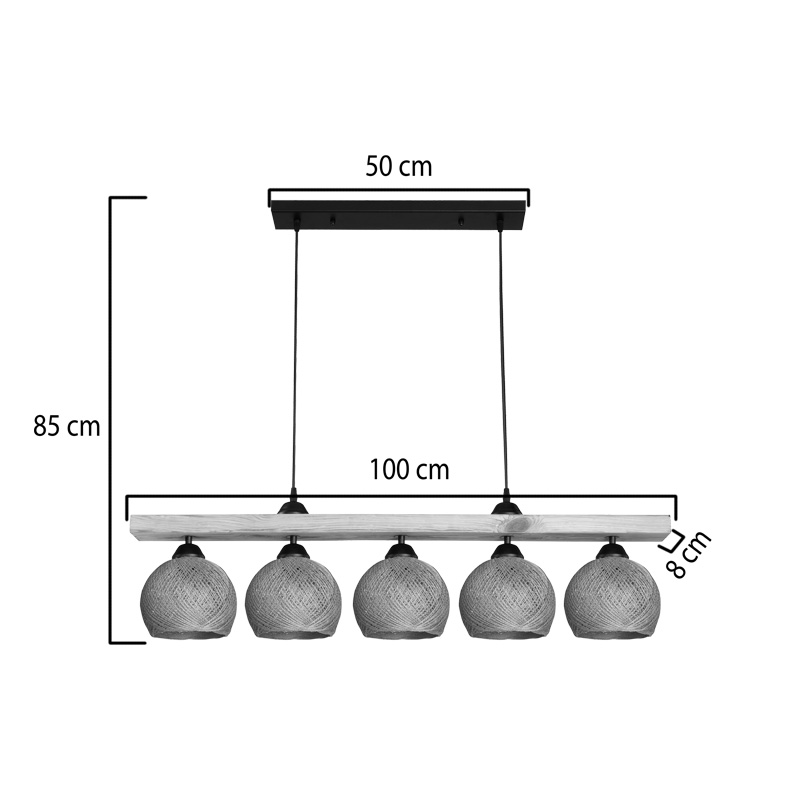 Φωτιστικό οροφής πεντάφωτο Salote pakoworld Ε27 σε καφέ-φυσική απόχρωση 100x18x24εκ