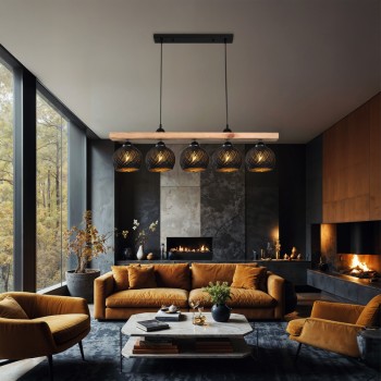 Φωτιστικό οροφής πεντάφωτο Salote pakoworld Ε27 σε καφέ-μαύρη απόχρωση 100x18x24εκ