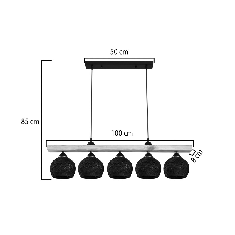 Φωτιστικό οροφής πεντάφωτο Salote pakoworld Ε27 σε καφέ-μαύρη απόχρωση 100x18x24εκ