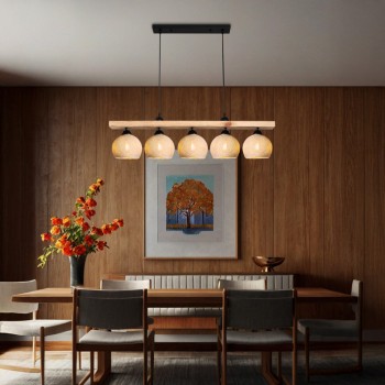 Φωτιστικό οροφής πεντάφωτο Salote pakoworld Ε27 σε καφέ-κρέμα απόχρωση 100x18x24εκ