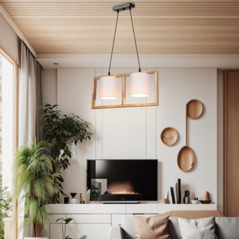 Φωτιστικό οροφής δίφωτο Sereda I pakoworld Ε14 σε καφέ-cream απόχρωση 54x14x27εκ