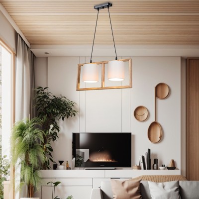 Φωτιστικό οροφής δίφωτο Sereda I pakoworld Ε14 σε καφέ-cream απόχρωση 54x14x27εκ