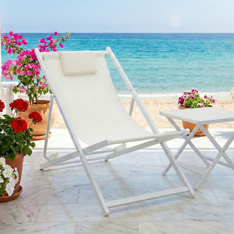 Σεζλόνγκ επαγγελματική Corte pakoworld αλουμίνιο λευκό-textilene μπεζ