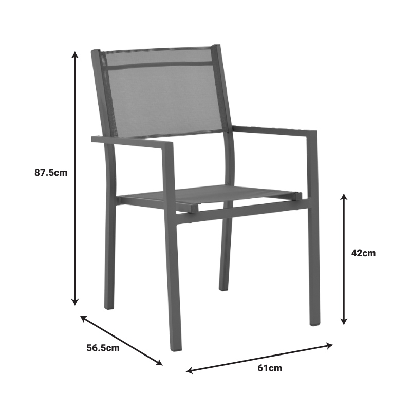 Πολυθρόνα Moly pakoworld στοιβαζόμενη ανθρακί αλουμίνιο-textilene 61x56.5x87.5εκ