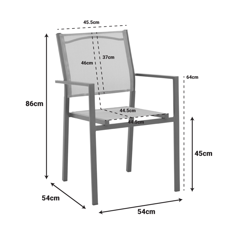 Πολυθρόνα Confidence pakoworld ανθρακί μέταλλο και γκρι textilene 54x54x86εκ