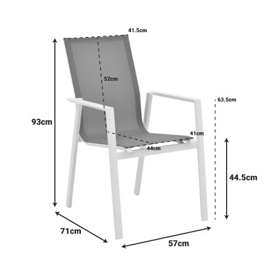 Πολυθρόνα κήπου Dashiell pakoworld αλουμίνιο λευκό textilene γκρι 57x71x93εκ