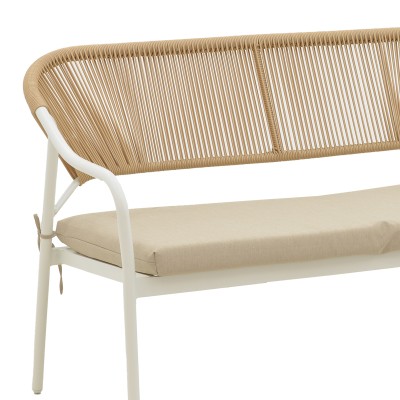 Σαλόνι Bonanza pakoworld σετ 4τμχ rattan μπεζ-μέταλλο λευκό