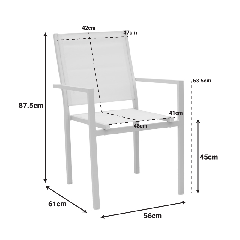 Πολυθρόνα Zacreta pakoworld αλουμίνιο-textilene σε λευκή απόχρωση 56x61x87.5εκ