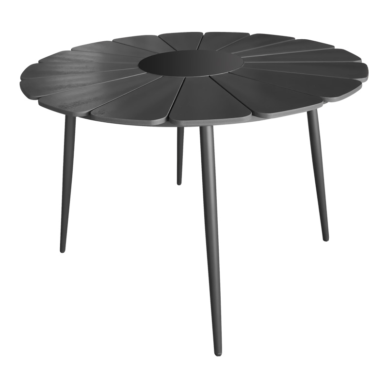 Τραπεζαρία Pinap-Dashiell σετ 5τεμ pakoworld μαύρο αλουμίνιο και plywood σε μαύρη απόχρωση Φ110x74εκ