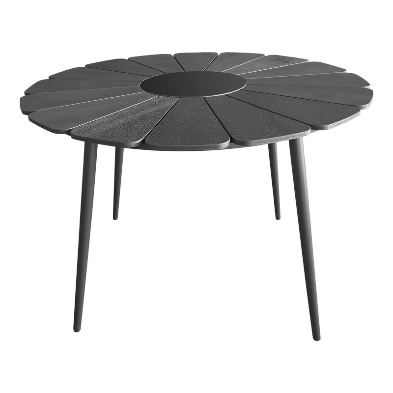 Τραπεζαρία Pinap-Dashiell σετ 5τεμ pakoworld μαύρο αλουμίνιο και plywood σε μαύρη απόχρωση Φ110x74εκ