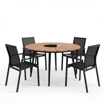 Τραπεζαρία Pinap-Dashiell σετ 5τεμ pakoworld μαύρο αλουμίνιο και plywood σε φυσική απόχρωση Φ110x74εκ