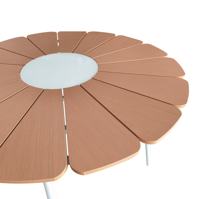 Τραπεζαρία Pinap-Dashiell σετ 5τεμ pakoworld λευκό αλουμίνιο και plywood σε φυσική απόχρωση Φ110x74εκ