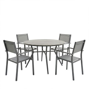 Τραπεζαρία Appa-Moly σετ 5τεμ pakoworld αλουμίνιο και plywood σε ανθρακί απόχρωση Φ120x74εκ