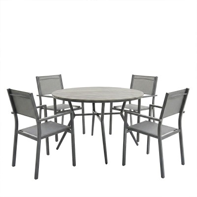 Τραπεζαρία Appa-Moly σετ 5τεμ pakoworld αλουμίνιο και plywood σε ανθρακί απόχρωση Φ120x74εκ